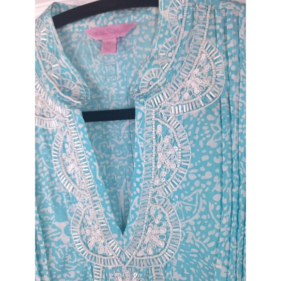Women's Lilly Pulitzer Sarasota Tunic Aqua White Beaded Size XS - Picture 3 of 7